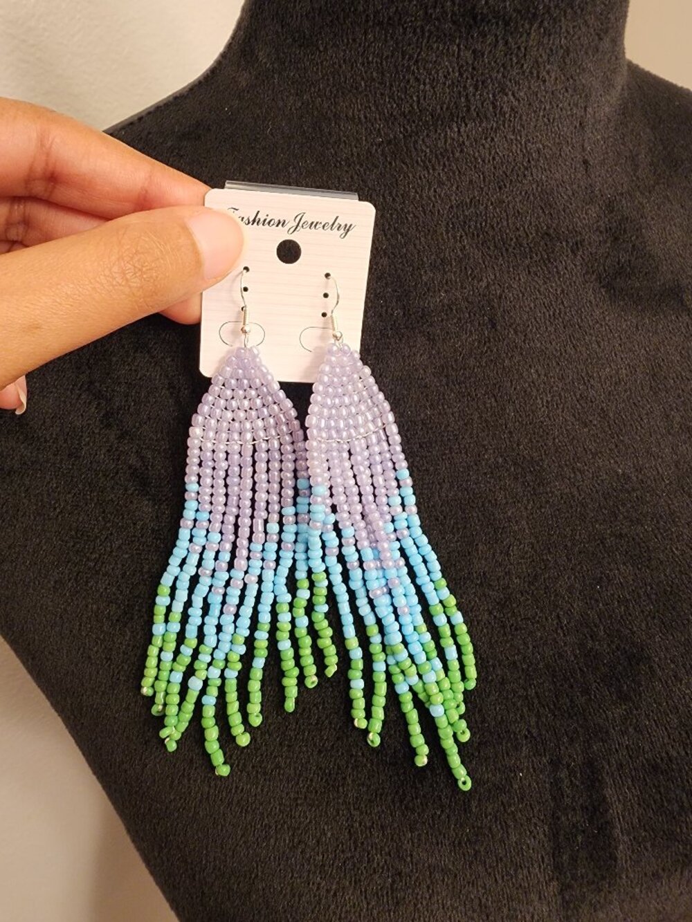 Pastel Seed Bead Fringe Statement Earrings | Boho